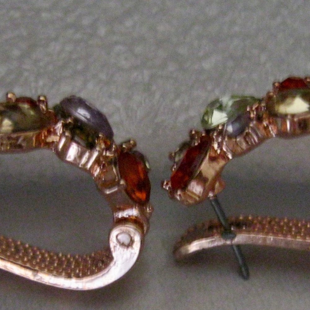 MONA LISA "RAINBOW EARRINGS W/SWAROVAKI STONES W/COPPER TONE FINISH" LOVELY